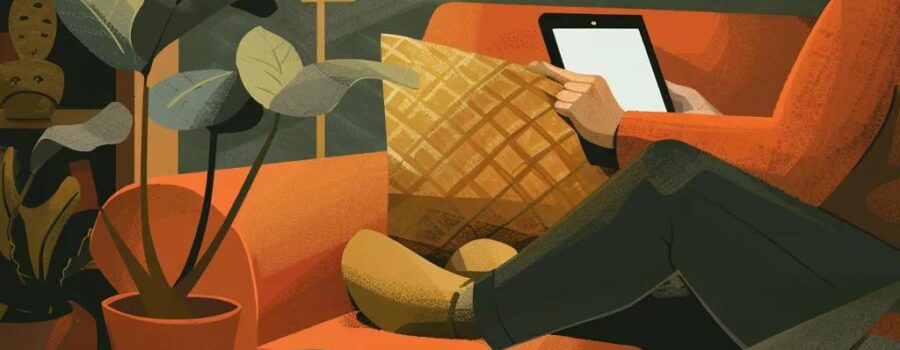 Person using a mobile device in a cozy home setting, emphasizing convenience in healthcare evaluations