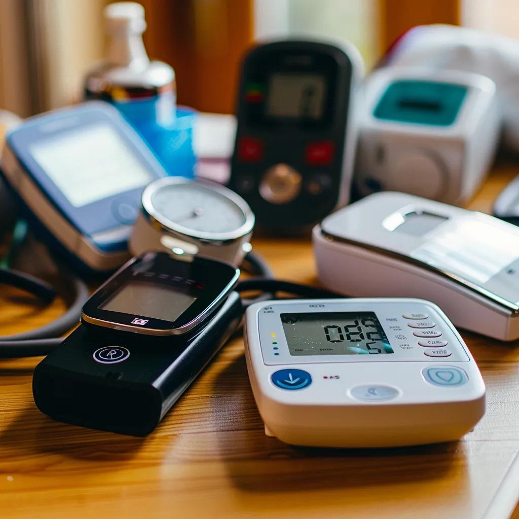20260224-233648-32835a8bea5dc259-74ab1b73-7156-4962-ad77-ecf8572117c2.webp - Desert Mobile Medical | Concierge Physicians Remote patient monitoring devices including blood pressure monitor and glucose meter on a table