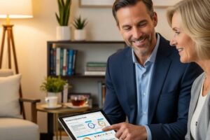 Concierge doctor discussing personalized care with a patient in a modern office