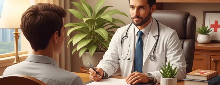 Concierge doctor providing personalized care in a cozy office setting