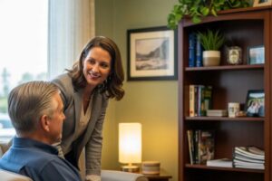 Concierge doctor providing personalized care to a patient in a comfortable office setting