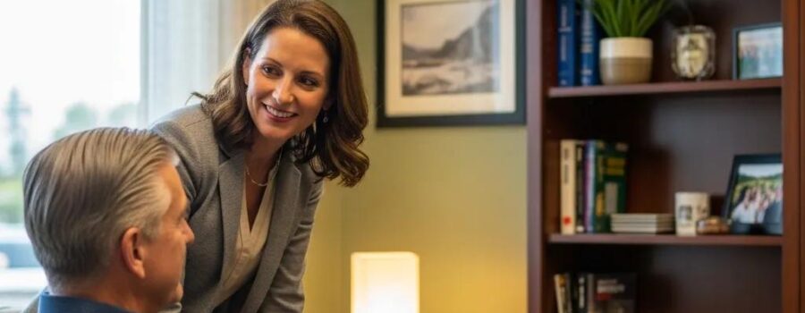 Concierge doctor providing personalized care to a patient in a comfortable office setting