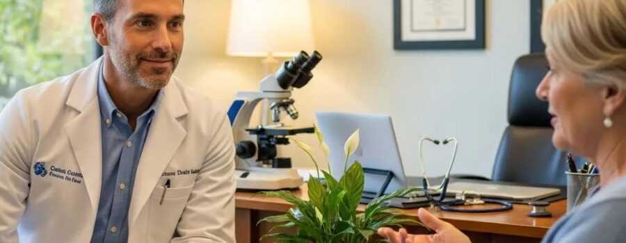 Concierge doctor providing personalized care to a patient in a welcoming office