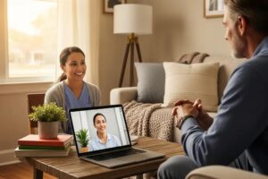 Concierge telemedicine consultation in a cozy home environment