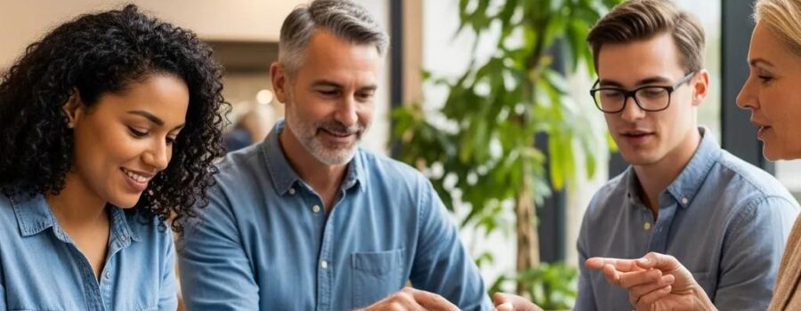 Diverse group of individuals actively managing diabetes with technology and support