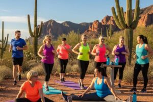 Diverse group of individuals in Phoenix celebrating weight loss success outdoors