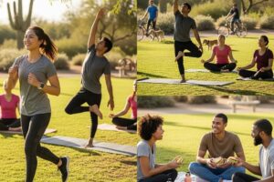 Diverse individuals in Phoenix engaging in healthy activities, emphasizing community support for weight loss