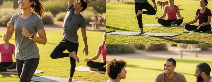 Diverse individuals in Phoenix engaging in healthy activities, emphasizing community support for weight loss