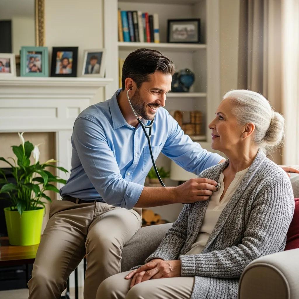 Doctor performing a health assessment in a patient's home environment