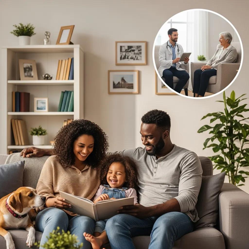 Family enjoying home life while receiving mobile healthcare services