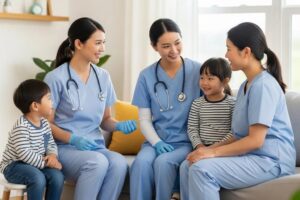 Family receiving mobile primary care at home, highlighting convenience and personalized healthcare