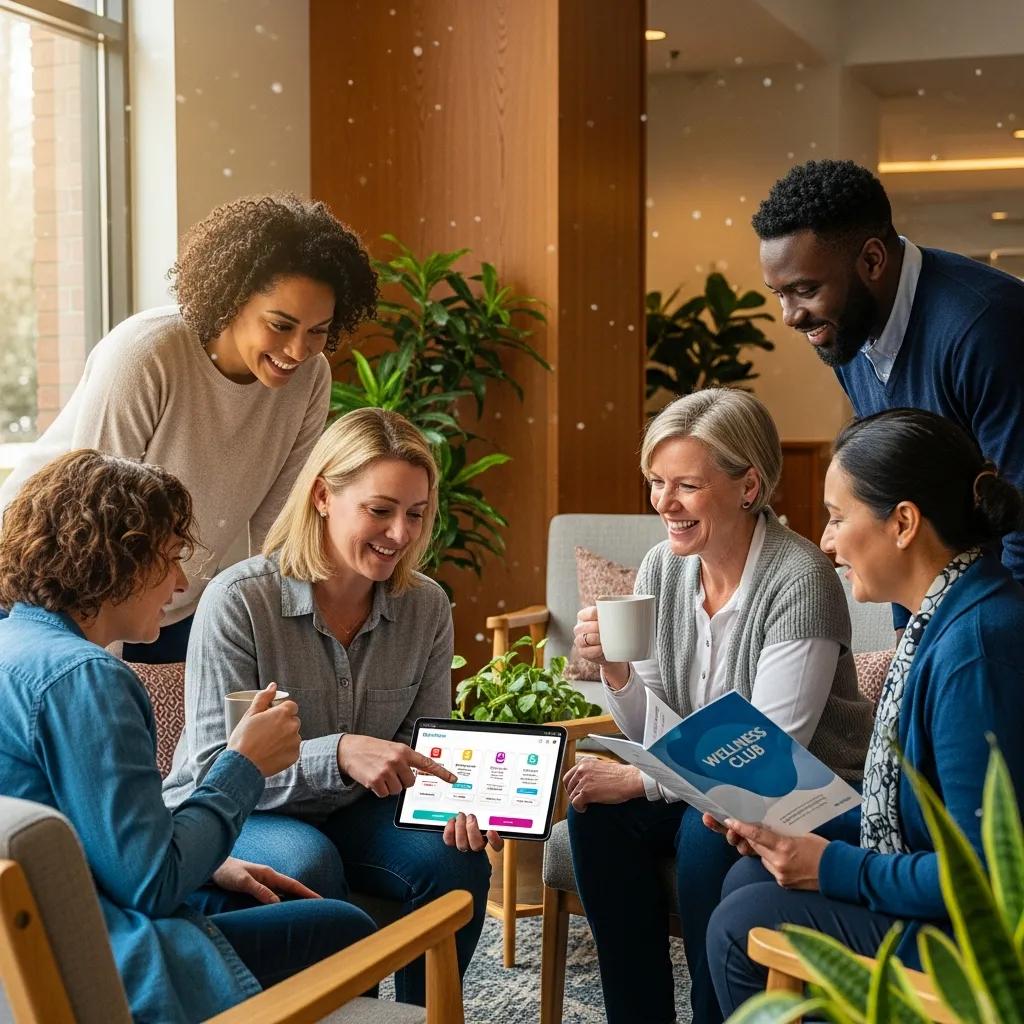 Group discussion about health membership plans in a modern setting