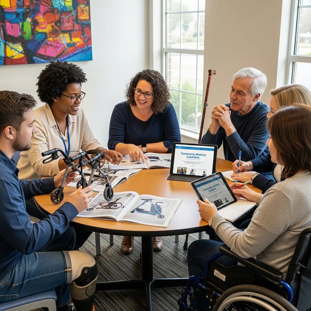 Group discussion about mobility aid membership plans in a supportive environment