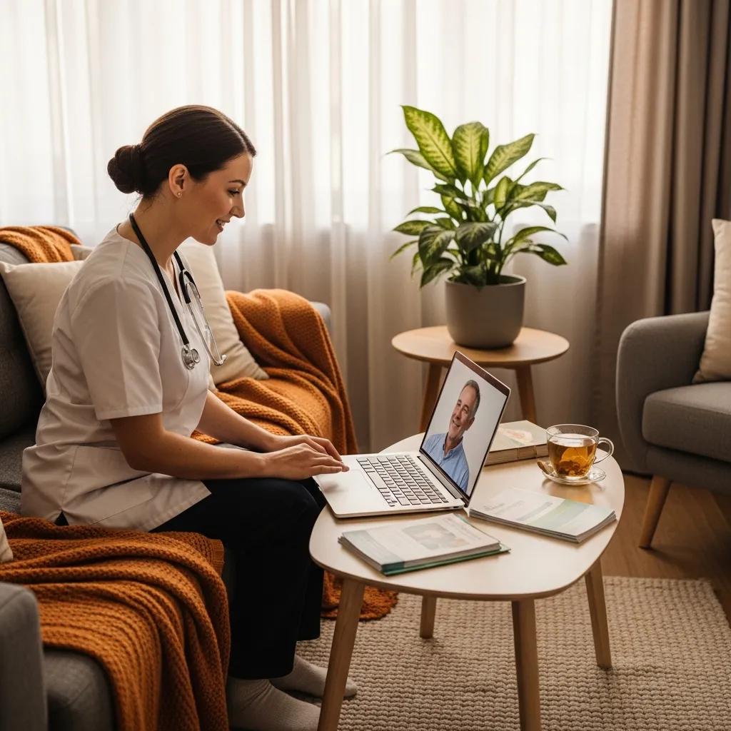 Healthcare professional consulting with a patient at home, showcasing the benefits of personalized care plans