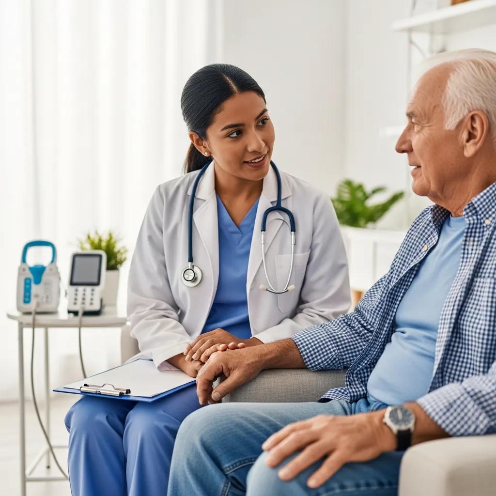 healthcare-professional-discussing-personalized-care-with-a-senior-patient-at-home-bbce99a7-b226-40eb-9c3a-2bc1dce5ac2c.webp - Desert Mobile Medical | Concierge Physicians Senior patient receiving luxurious mobile healthcare in a beautifully decorated living room