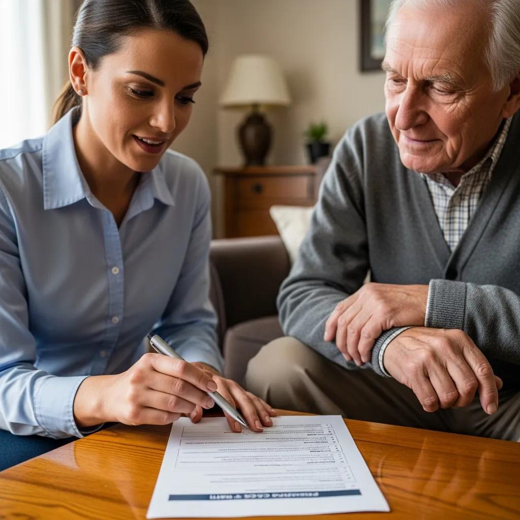 Healthcare professional explaining personalized care plan to senior