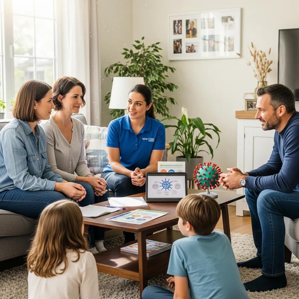 Healthcare provider discussing personalized vaccination options with a family at home