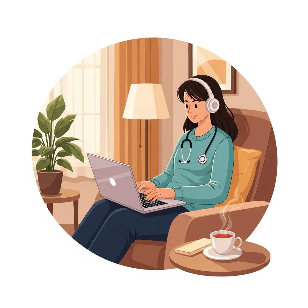 Individual participating in a telemedicine consultation from home