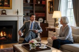 Luxurious in-home medical consultation showcasing personalized care in a comfortable setting