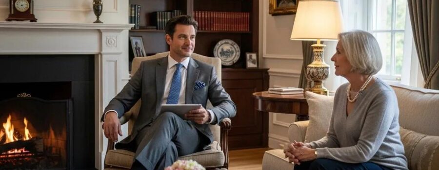 Luxurious in-home medical consultation showcasing personalized care in a comfortable setting