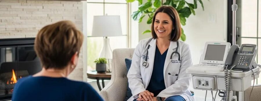 Luxury mobile medical service in a Phoenix home with a physician and patient