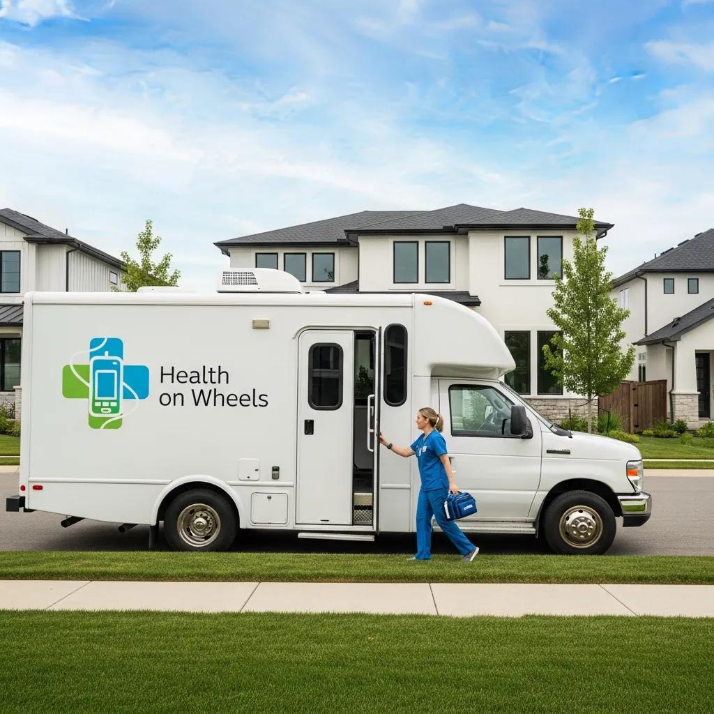 Mobile healthcare vehicle ready to provide services at a patient's home in Phoenix