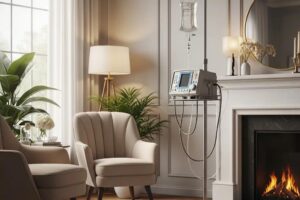 Mobile IV hydration therapy setup in a luxurious home environment
