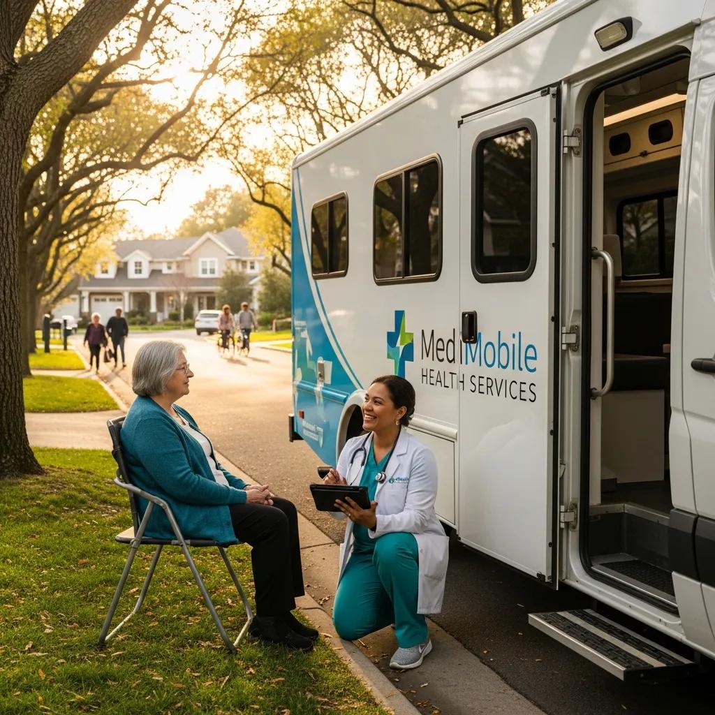 Mobile medical service vehicle providing convenient healthcare in a suburban neighborhood