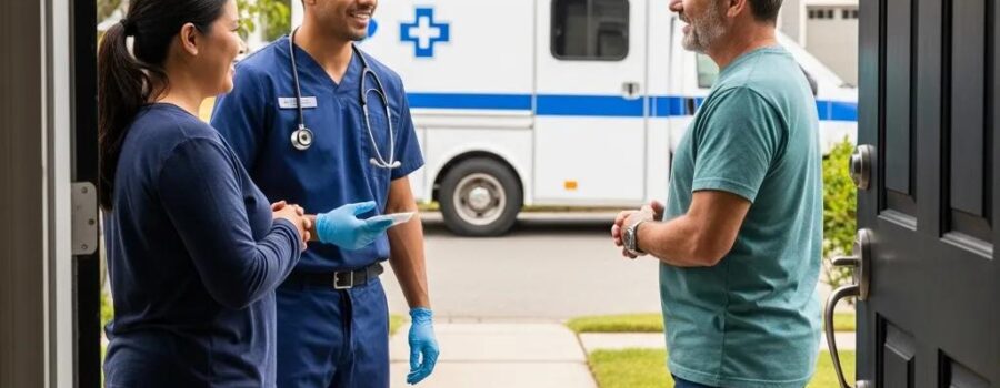 Mobile medical team providing urgent care at a patient's home