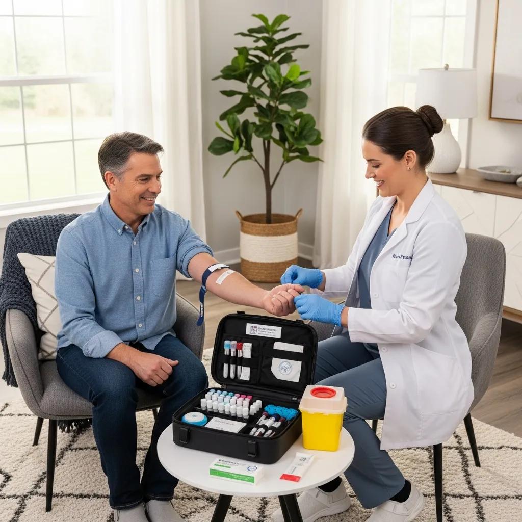 Mobile phlebotomy setup in a home, showcasing convenience and comfort for patients