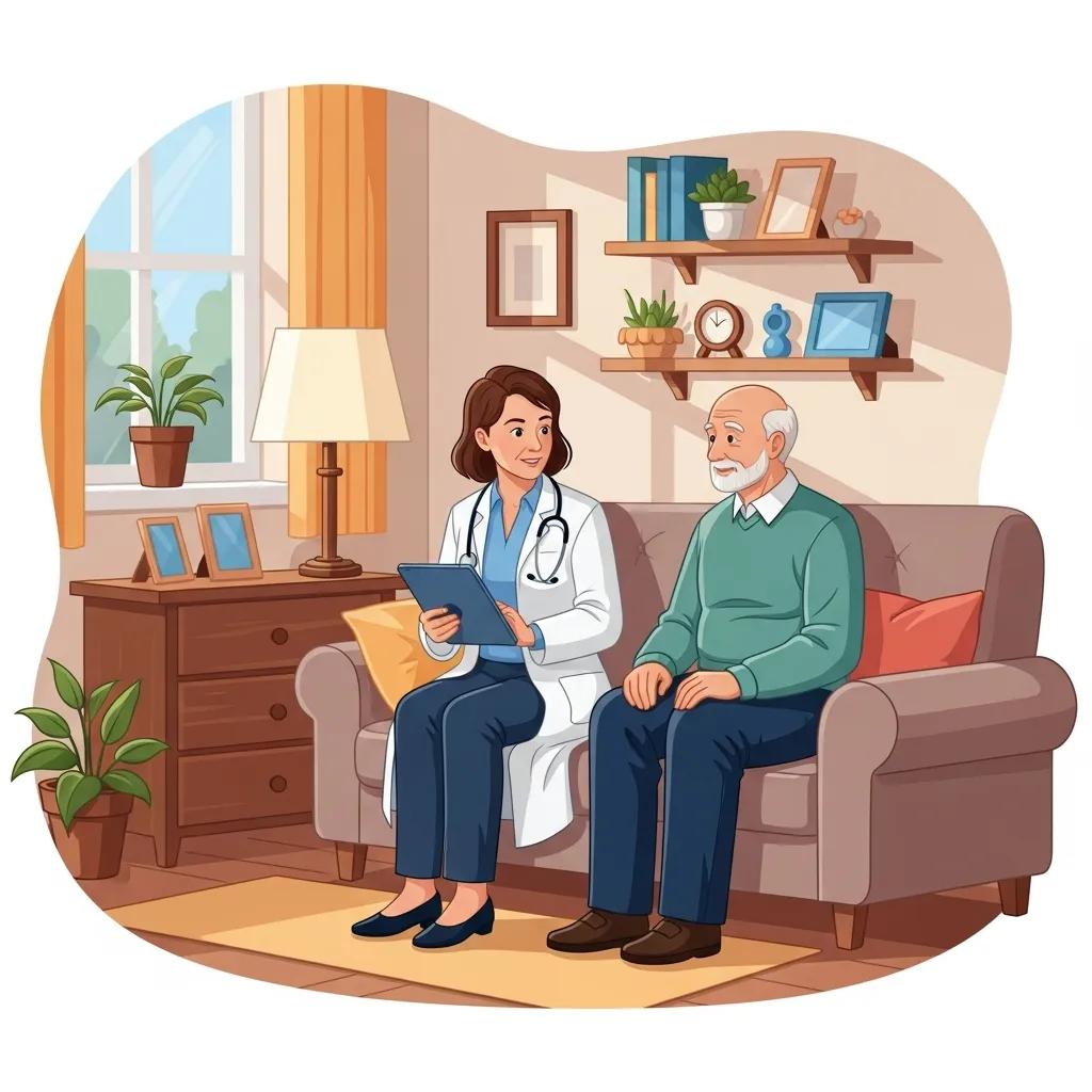 Mobile physician consulting with a patient at home, emphasizing personalized telehealth services and convenience in healthcare.
