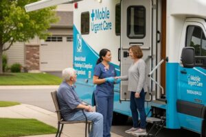 Mobile urgent care vehicle providing home healthcare services in a residential setting