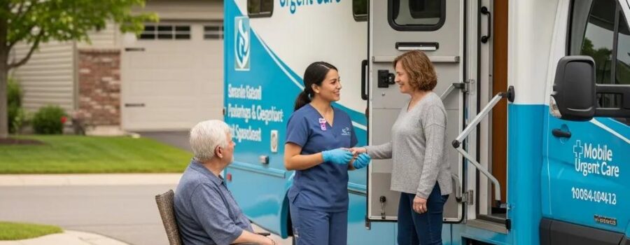 Mobile urgent care vehicle providing home healthcare services in a residential setting
