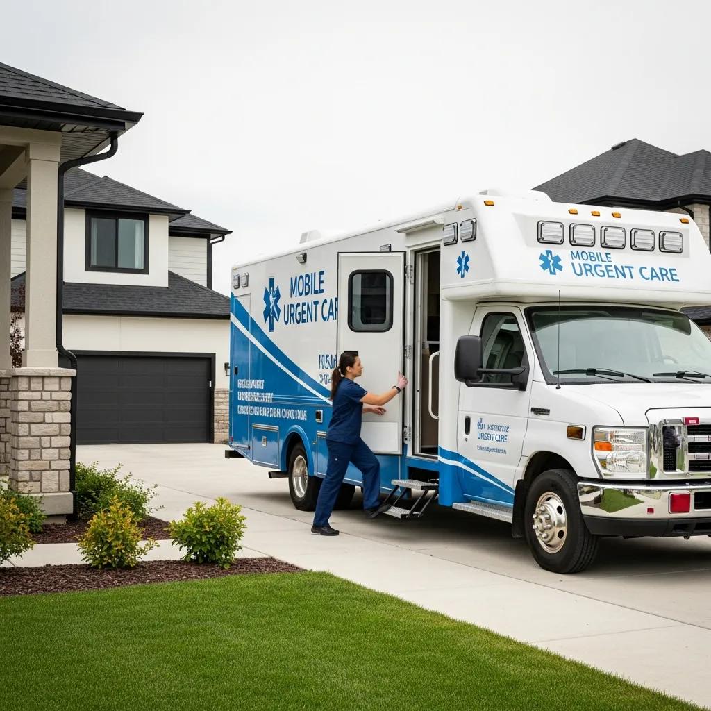 Mobile urgent care vehicle ready to provide services outside a modern home