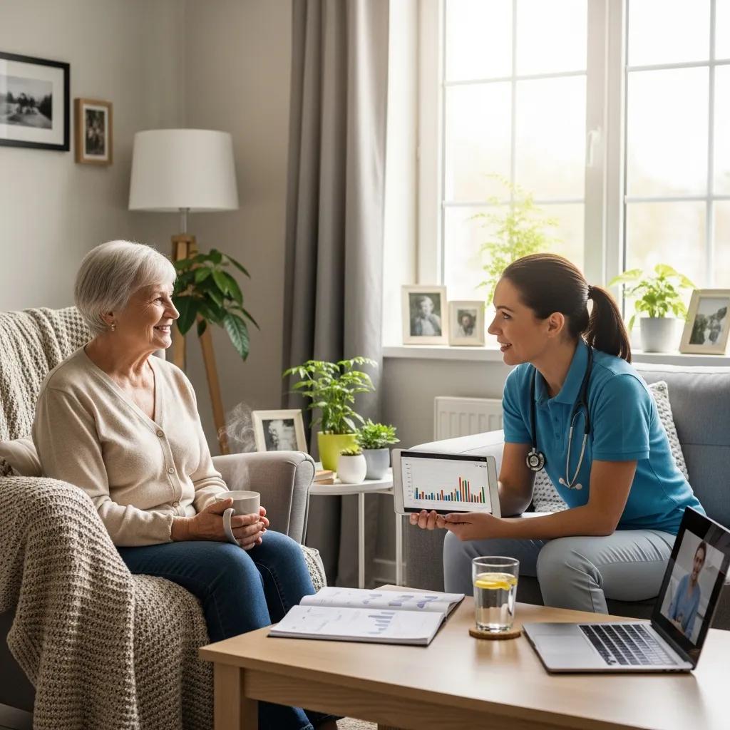 Patient and healthcare provider sharing a positive moment in a home care setting
