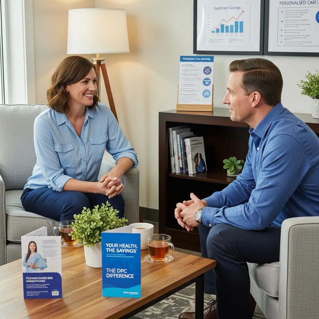 Patient discussing healthcare journey with physician, highlighting savings and wellness outcomes