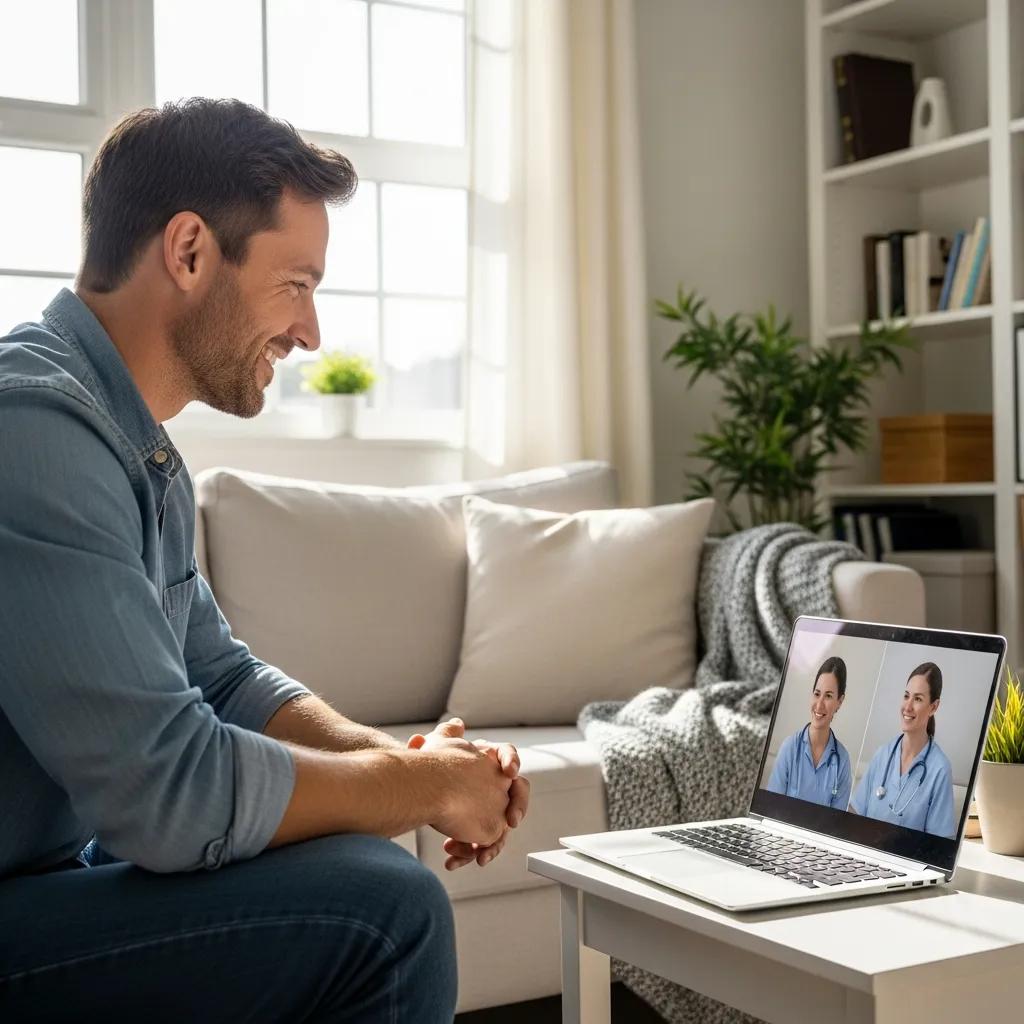 Patient engaging in a telehealth consultation from home