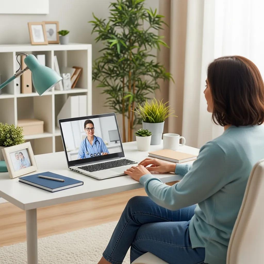 Patient participating in a telemedicine consultation for COPD management at home