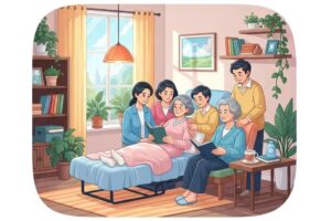 Patient recovering at home with family support in a cozy environment