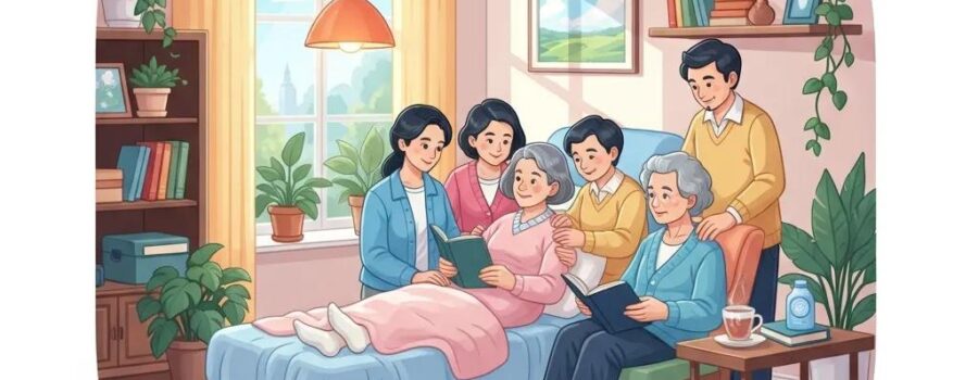 Patient recovering at home with family support in a cozy environment