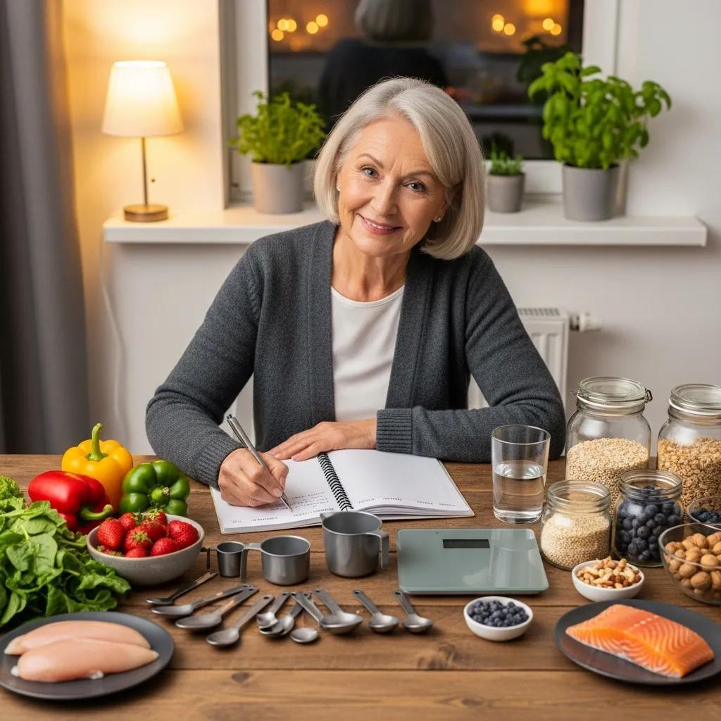 senior-woman-planning-meals-at-a-table-with-fresh-ingredients-and-a-notebook-166a1e0f-5a9d-40b0-b15d-6aed98ef3ce9.webp - Desert Mobile Medical | Concierge Physicians Senior woman planning meals at a table with fresh ingredients and a notebook