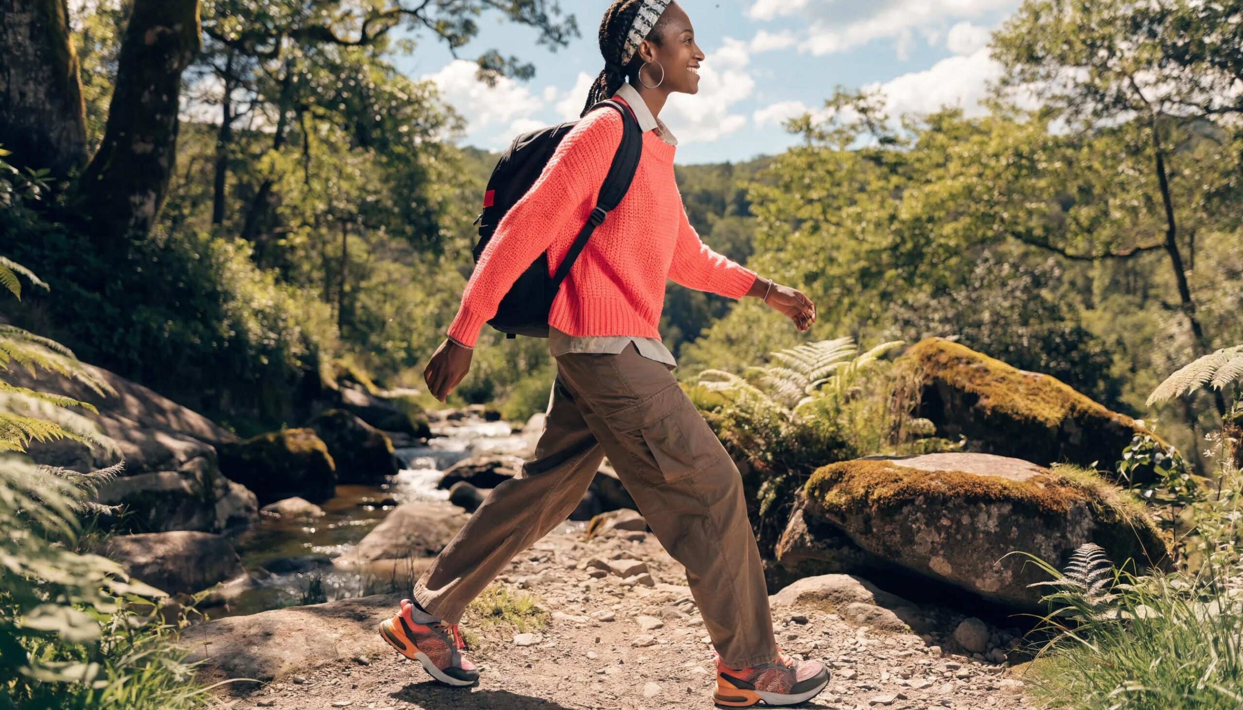 Woman hiking outdoors, supporting immune resilience and recovery.